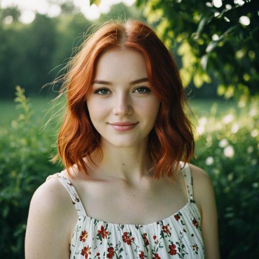 Portrait of Young Redhead Woman in Floral Sundress