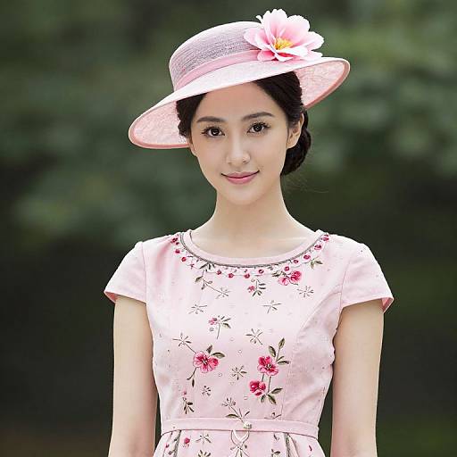 Woman in Pink Floral Dress and Hat