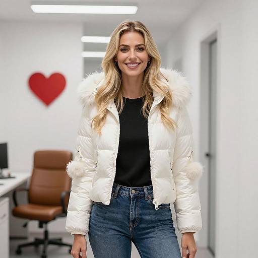 Smiling Blonde Woman in Office Hallway