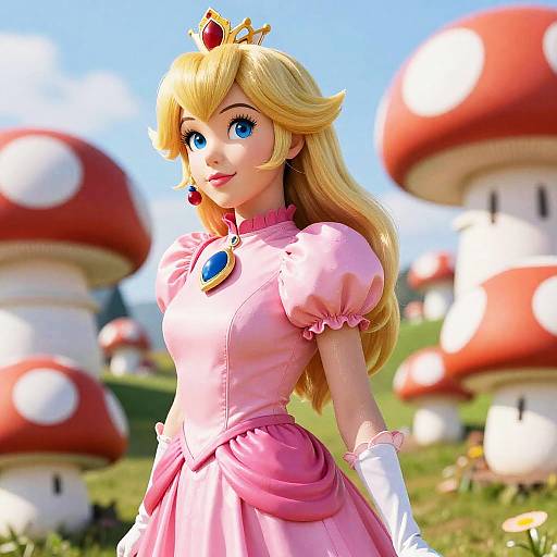 Cinematic Princess Peach in a Mushroom Kingdom