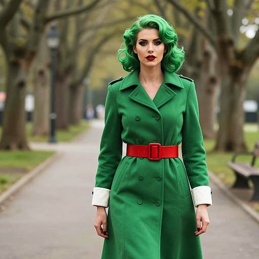 Confident Woman in Retro Green Fashion