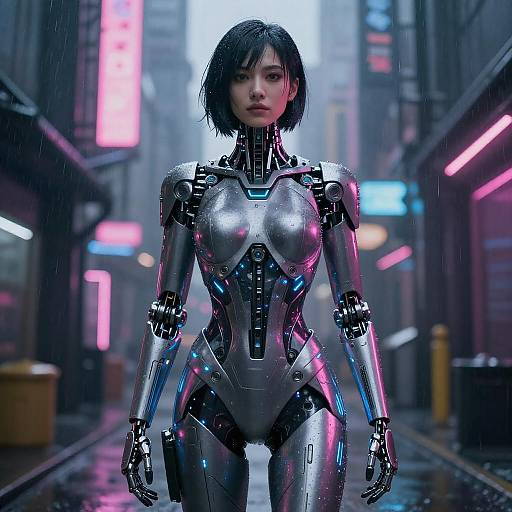 Cyberpunk Futuristic Woman in Neon Alley