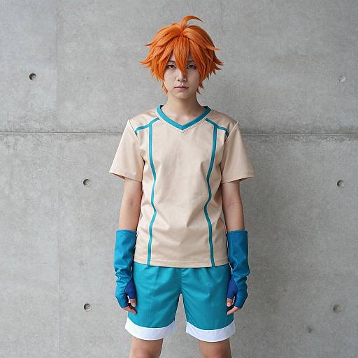Anime-Inspired Orange Haired Cosplayer in Casual Outfit