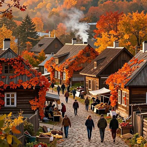 Autumn Rustic Village Harvest Scene