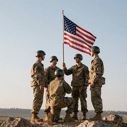 Four Soldiers Raising American Flag