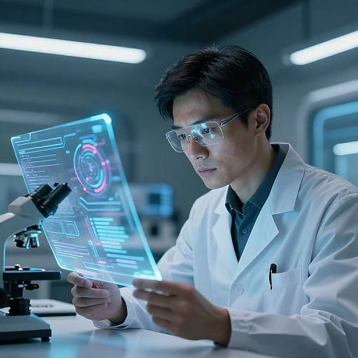 Scientist Analyzing Holographic Data in Futuristic Lab