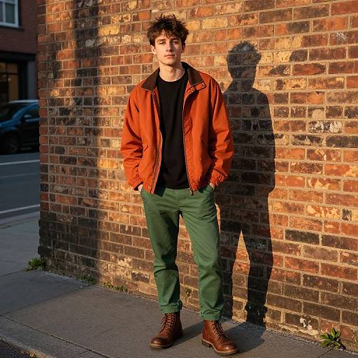 Young Man by Weathered Brick Wall