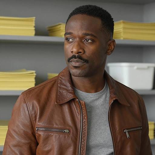 Stylish Black Man in Brown Leather Jacket