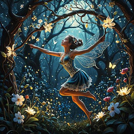 Fairy Nymph Dancing in Enchanted Forest