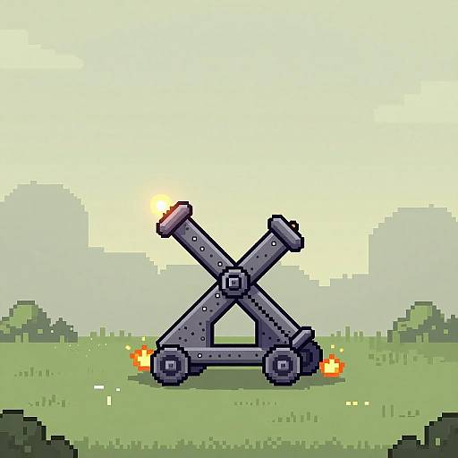 Retro Pixel Art Medieval Catapult