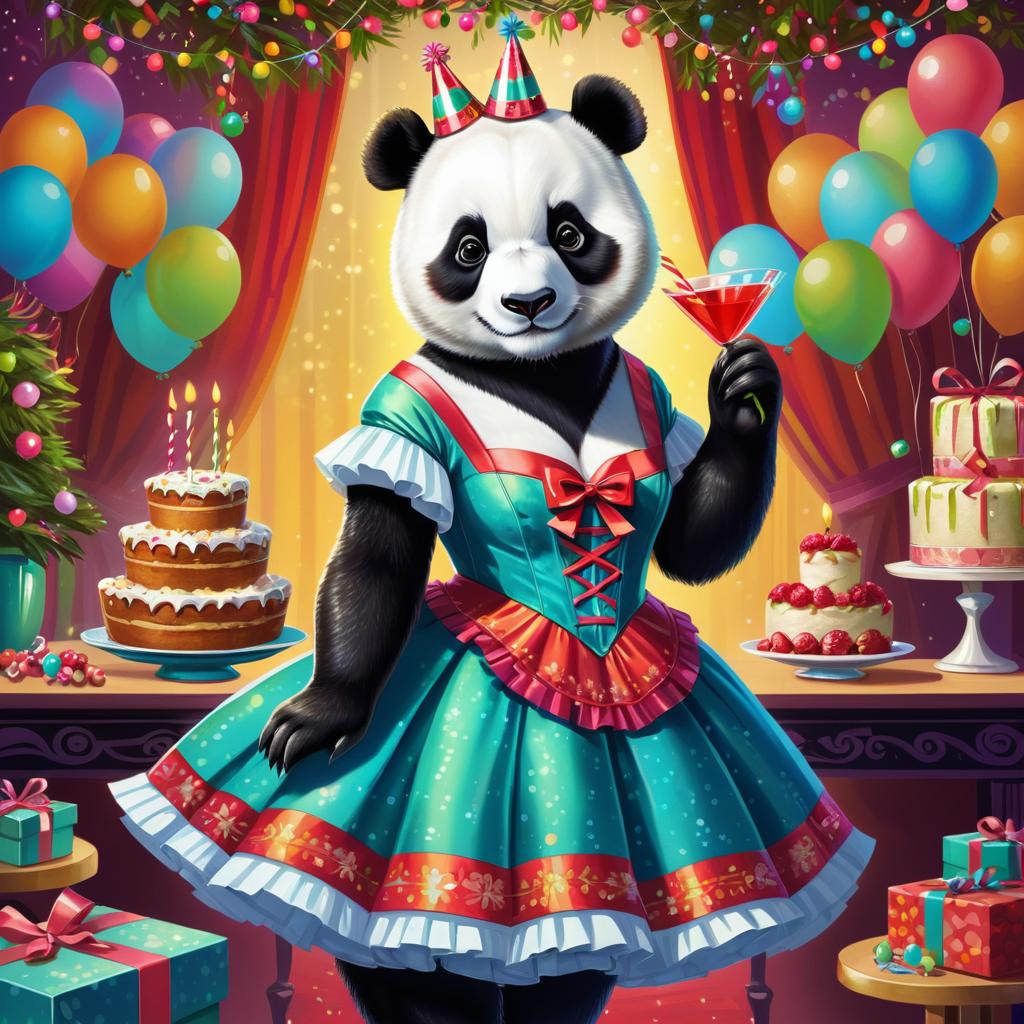 Vibrant Ecchi Panda in Festive Dress