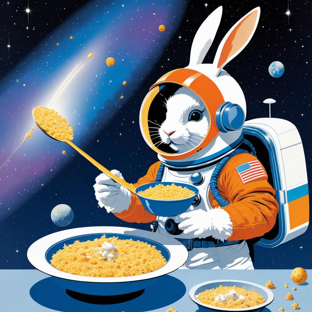 Vintage Astronaut Rabbit Cereal Poster