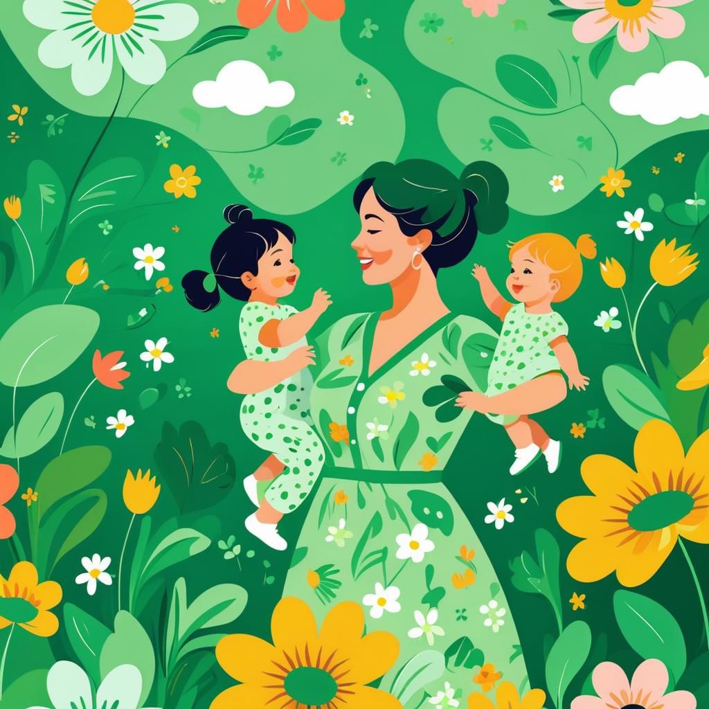 Playful Mother and Children in Vector Art