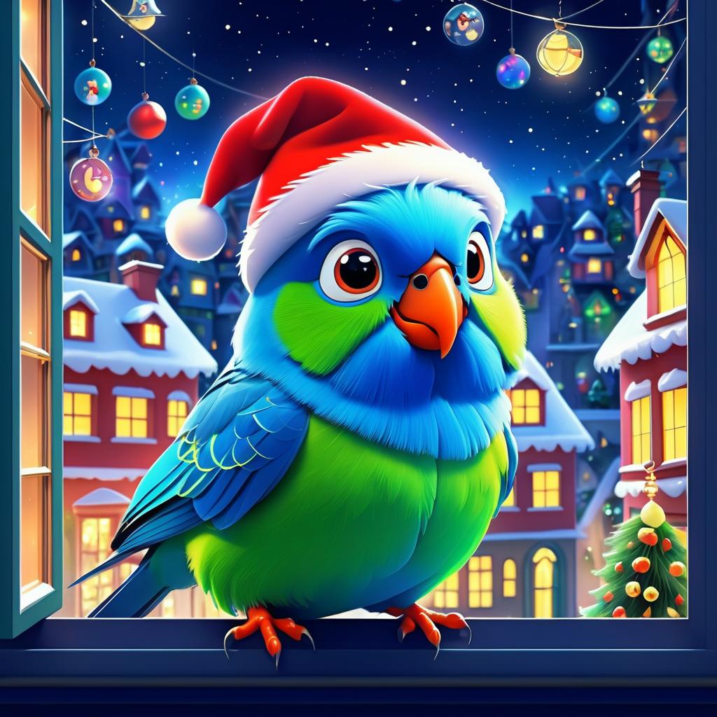 Adorable Angry Parakeet in Christmas Scene