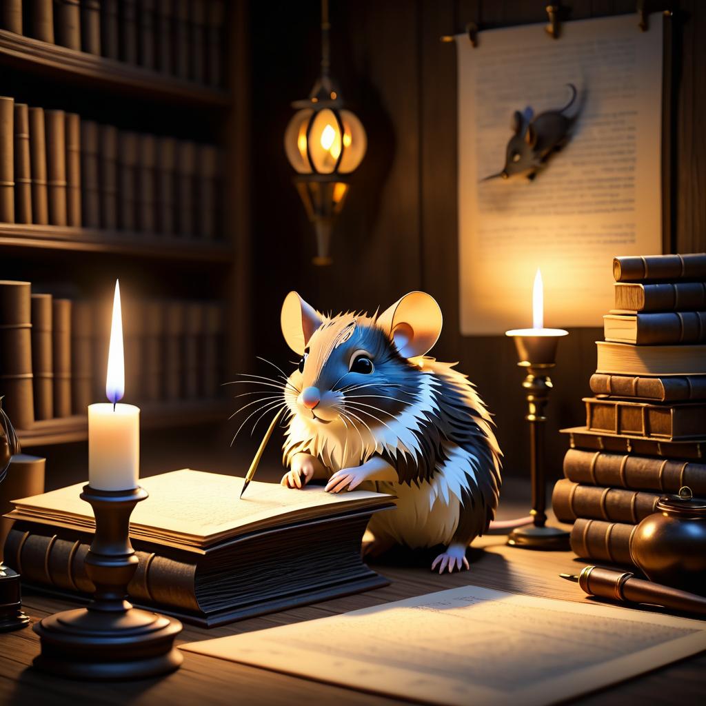 Whimsical Writer Mouse in Cozy Study