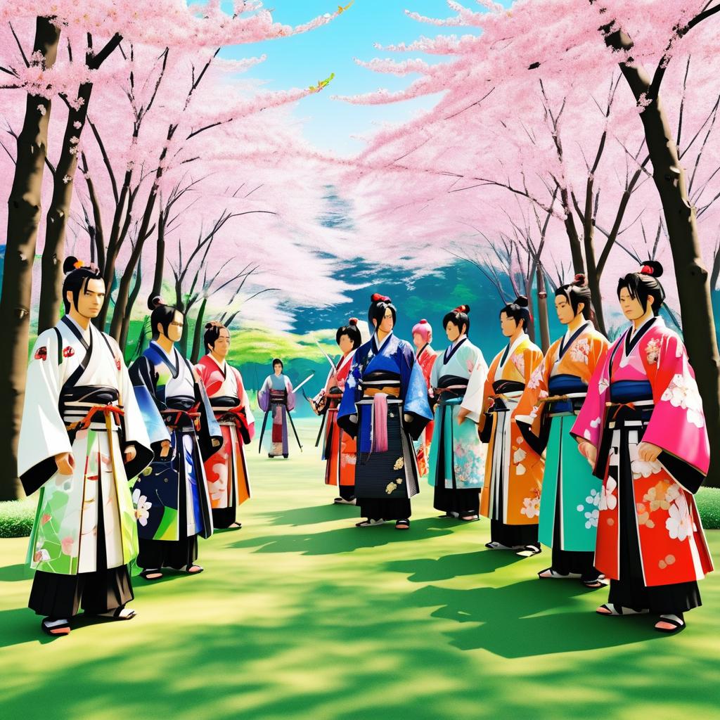 Samurai Brotherhood in Cherry Blossom Grove