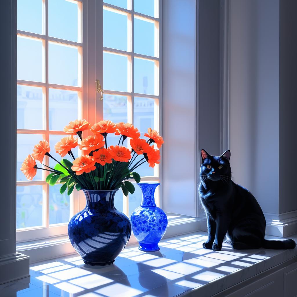 Sleepy Cat by the Sunlit Vase