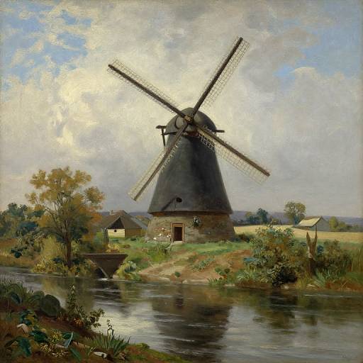 Mill at a River Oil Painting