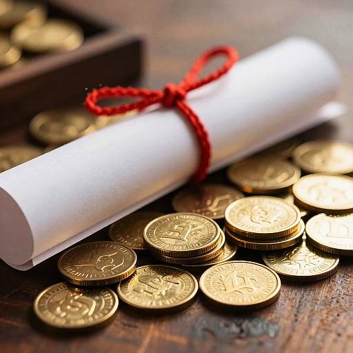 Blurry Gold Coins with White Scroll