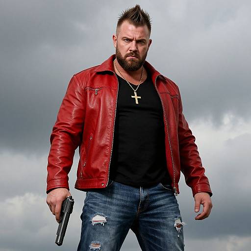 Rebellious Man in Red Leather Jacket