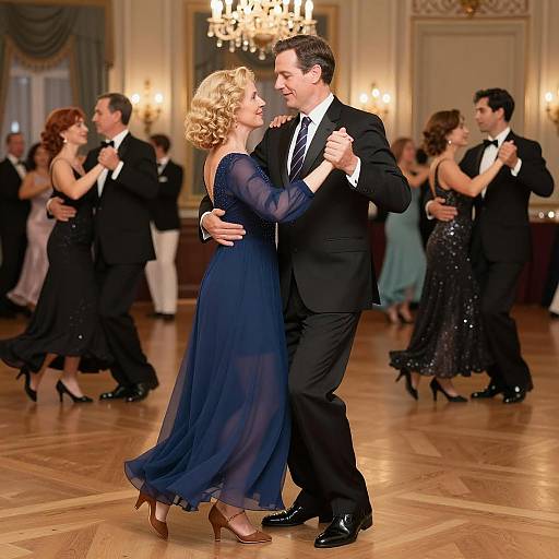 Elegant Couple Dancing at Formal Ballroom Event