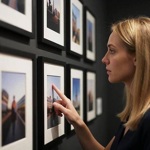 Blonde Woman Examining Framed Photographs