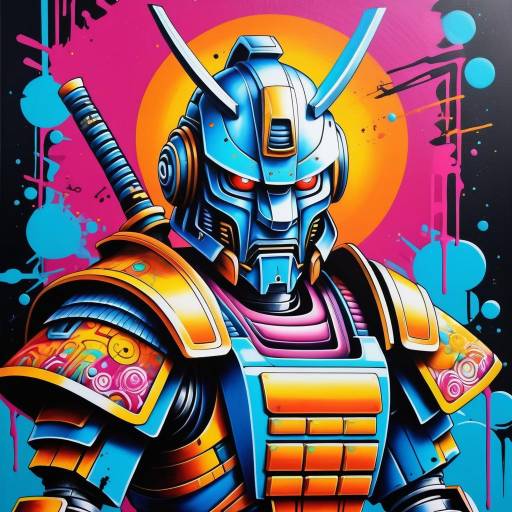 Vibrant Retro-Futuristic Robot Samurai Graffiti Vibrant Retro-Futuristic Robot Samurai Graffiti