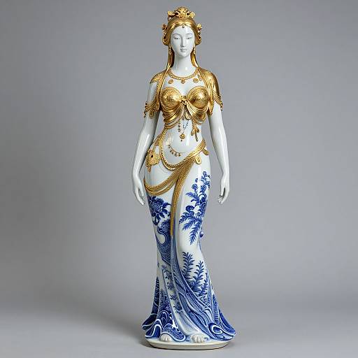 Realistic Porcelain Woman with Gold Details