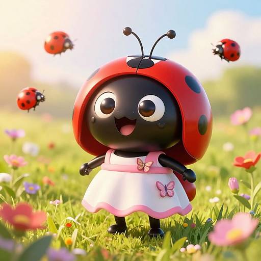 Whimsical Ladybug Girl in Meadow