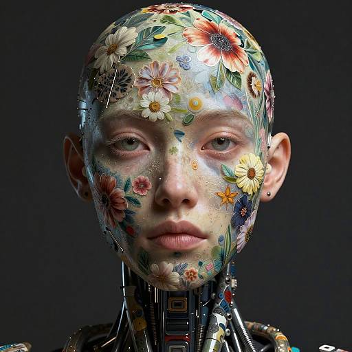 Floral Cyberpunk Humanoid Robot Portrait