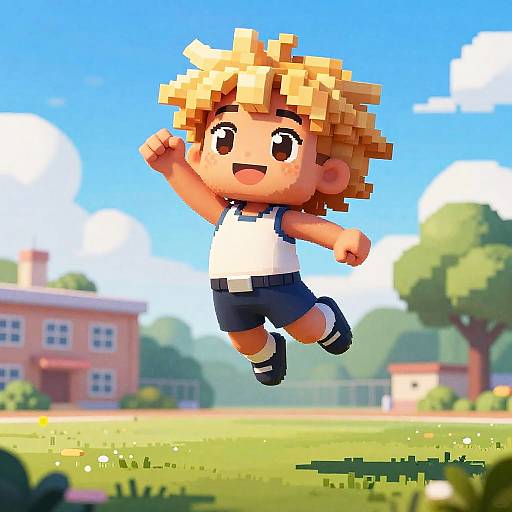 Sunlit Pixel Athlete Jumping in Joy