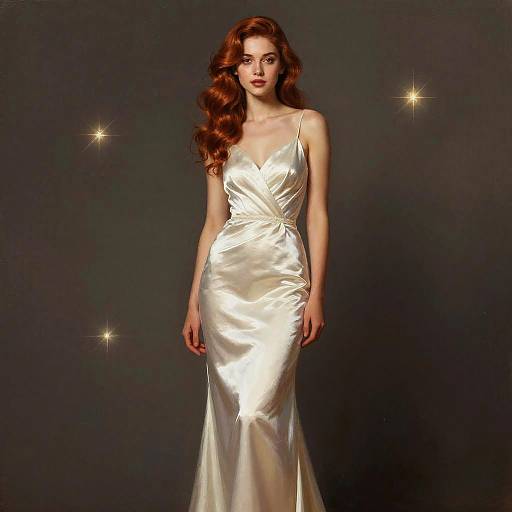 Elegant Auburn-Haired Woman in Satin