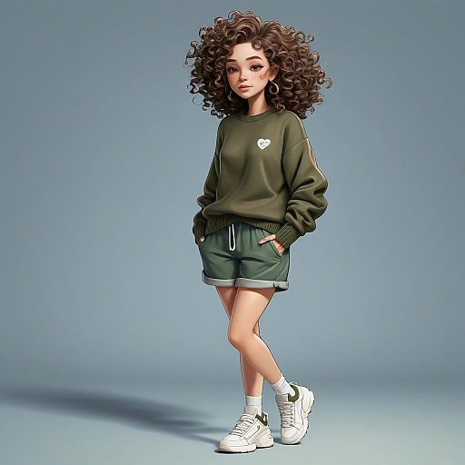 Cartoon Girl in Stylish Outfit