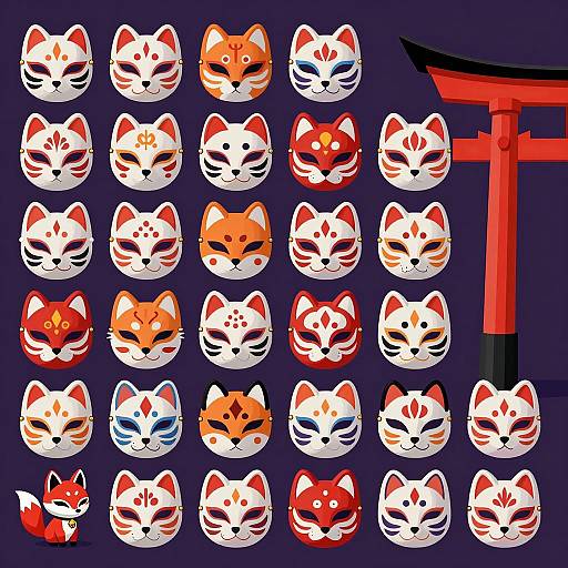 Diverse Fox Masks with Torii Gate