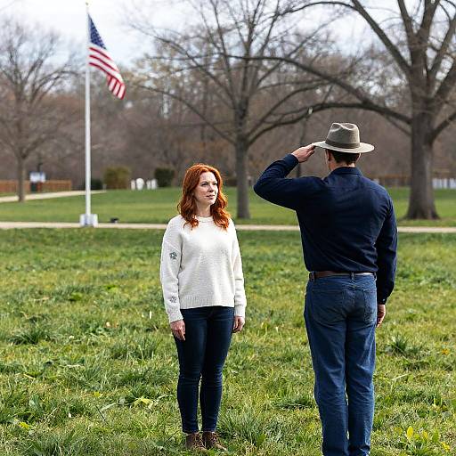 Sunny Park Portrait with American Flag