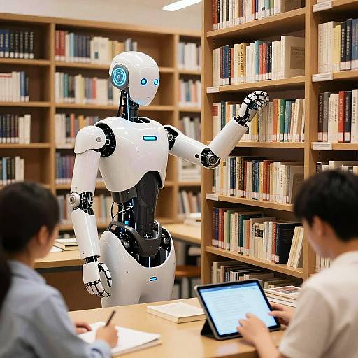 Futuristic AI Library with Robotic Librarian