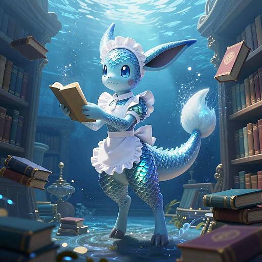Vaporeon Maid in Underwater Library