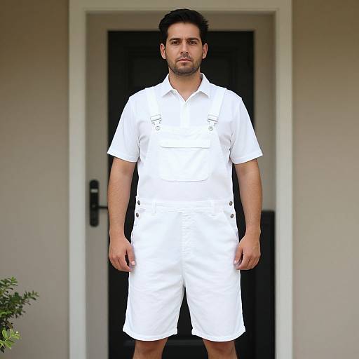 Man in White Overall Shorts Costume