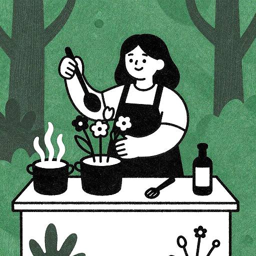 Whimsical Florist Woodblock Print