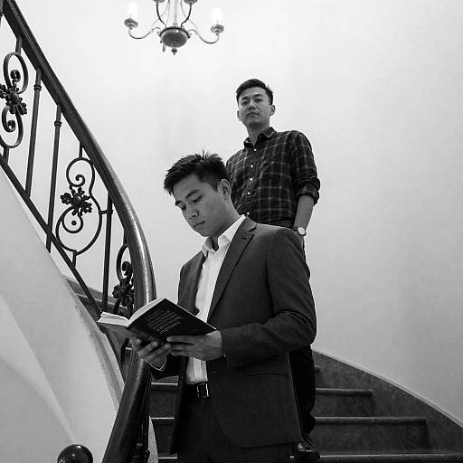 Elegant Staircase Standoff in Monochrome