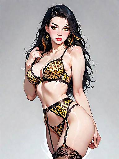 Blonde Woman in Leopard Print Lingerie