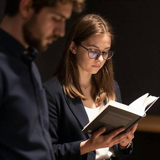Focused Woman Reading by Bright Light