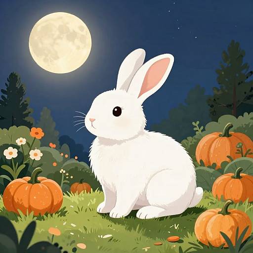 White Rabbit in Pumpkin Garden