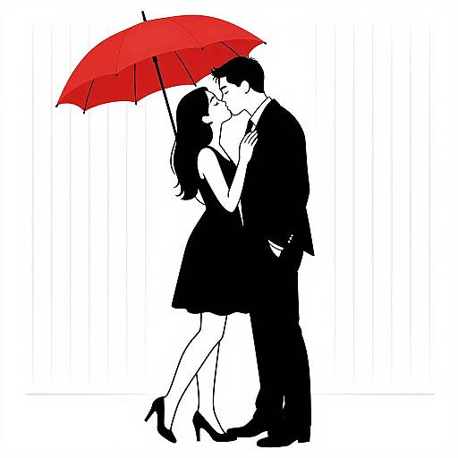 Couple Kissing Under Red Umbrella