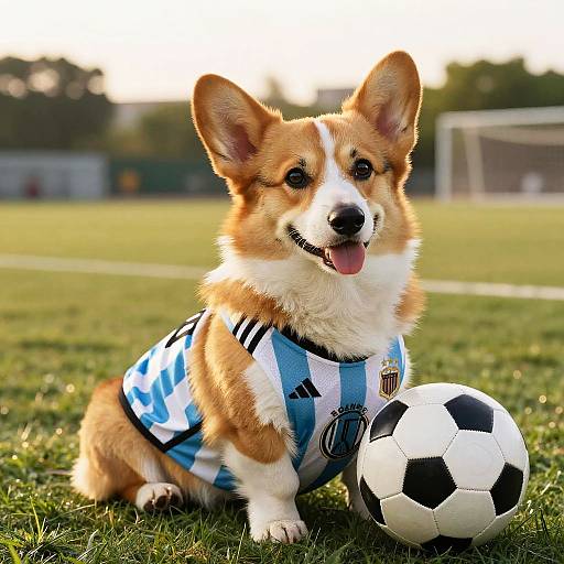 Charming Corgi in Messi Jersey