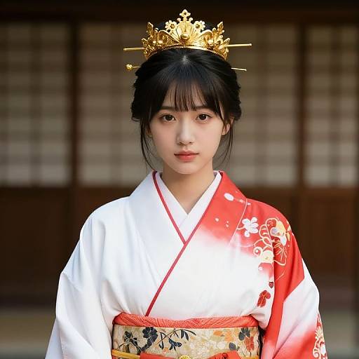 Asian Girl in Kimono with Crown