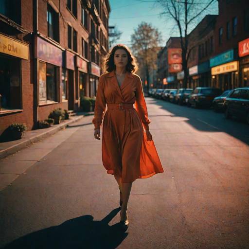 Woman Walking on Autumn City Street