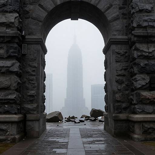 Foggy Streets and Towering Archways