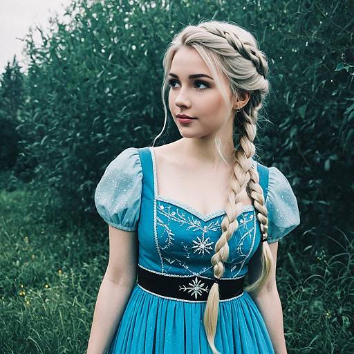 Elsa Cosplay Blue Dress with Braid