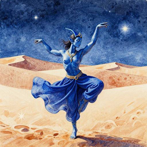 Cerulean Djinn Dancing in Desert Night